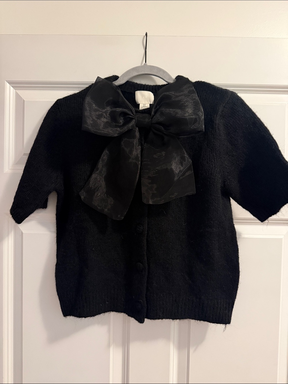H&M Black Short-Sleeve Bow-Accent Cardigan